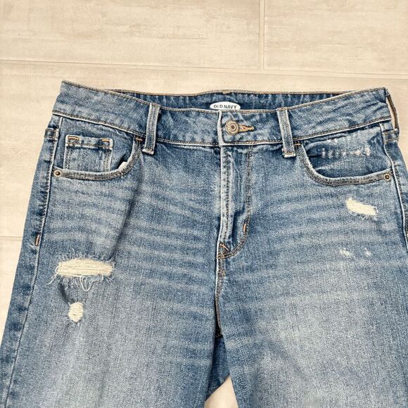 Mid-Rise Distressed Jean Bermuda Shorts 9 in Inseam Medium Wash Raw Hem Size 2 - Picture 7 of 8